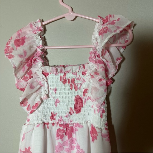 Emma & Elsa Dress Girls Size 4 White & Pink Flower Print Dress w/Ruffles - Picture 4 of 6